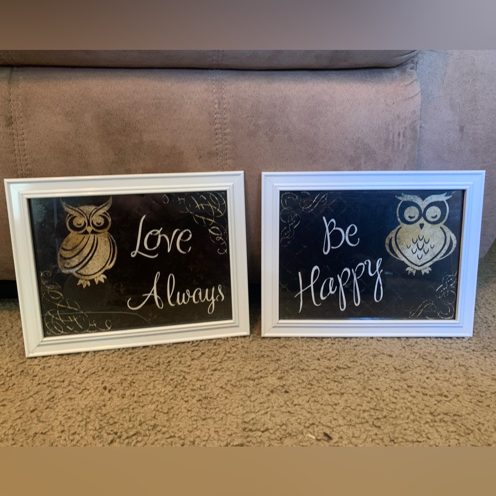 Black and White Owl Art & Decals Wall Decor Set